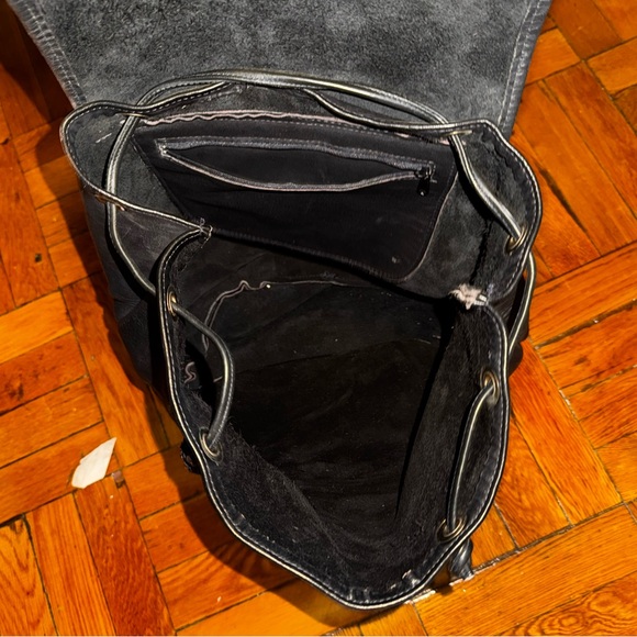 Black Leather Backpack with Buckle Accents - Picture 3 of 5